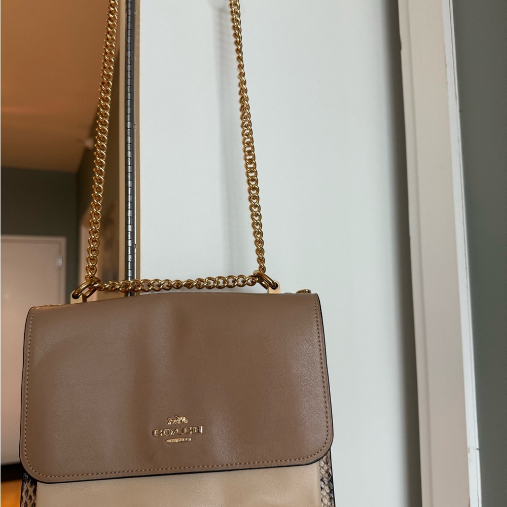 Coach Tan and Cream Crossbody Bag with Chain Strap